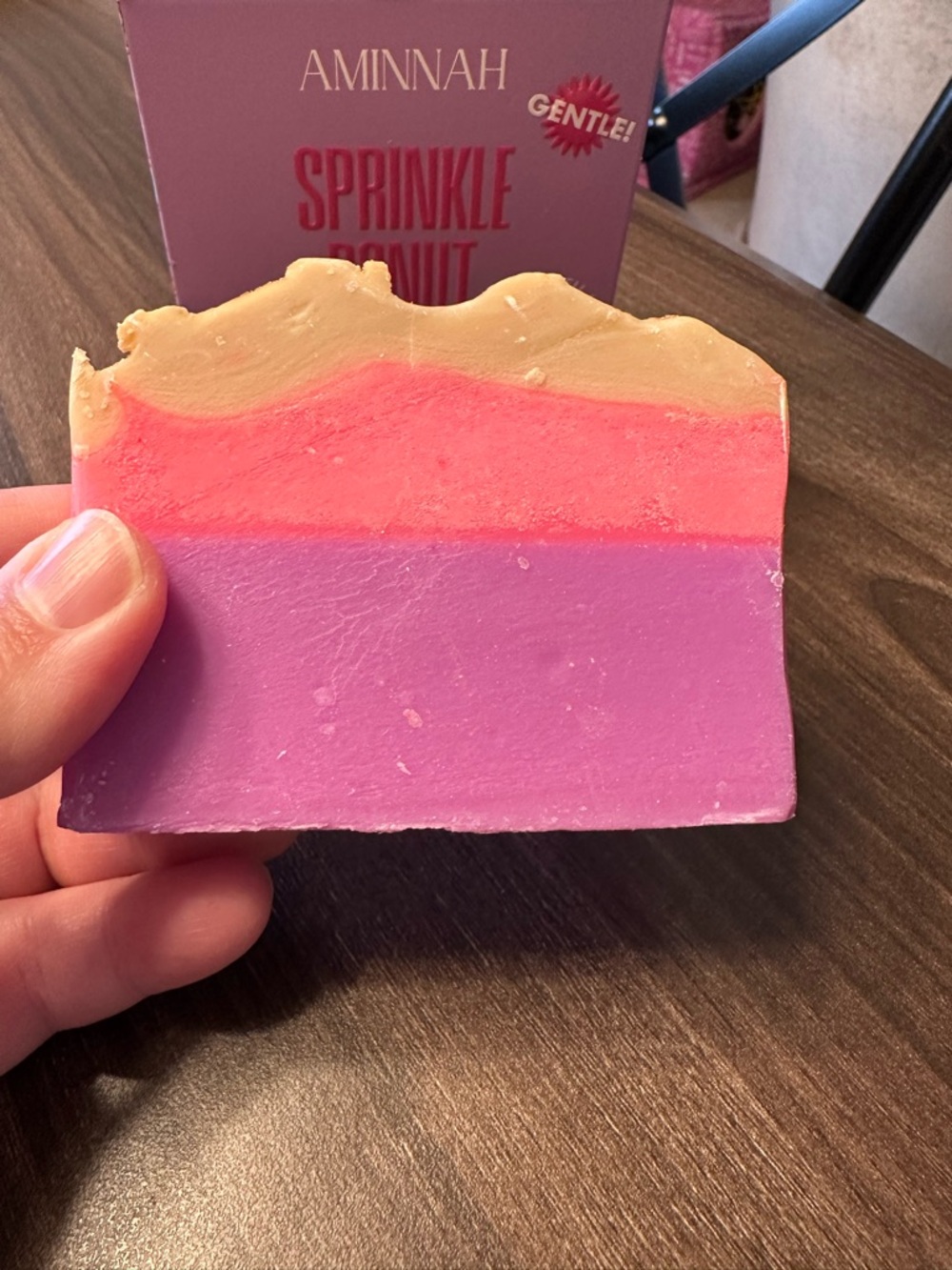 Aminnah Sprinkle Donut Natural Bar Soap in the Strawberries & Cream scent - Picture 3 of 3
